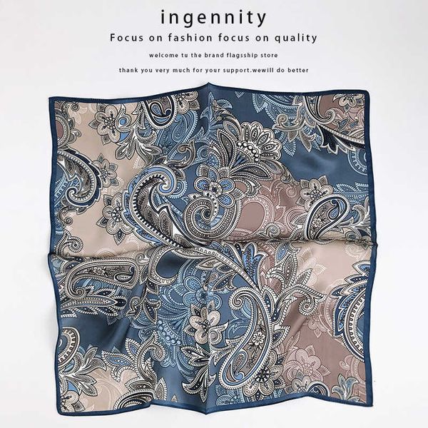 

new navy flower print temperament women's small square decoration middle aged silk scarf shawl, Black;purple