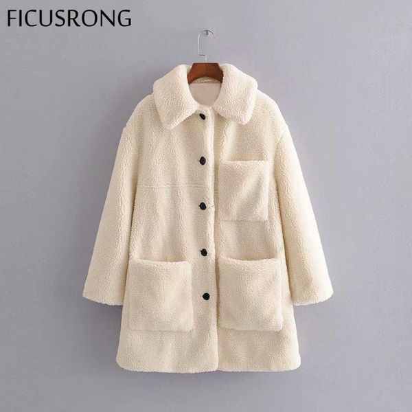 

women's jackets women fashion long sleeve turn-down collar jacket casual single button lambswool female chic lady office outwear coat, Black;brown