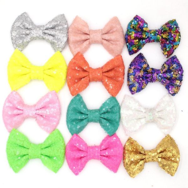 

38colors choose ins 4inch/3inch kids sequin bow diy headbands accessories baby boutique hair bows without alligator clip for girls, Slivery;white