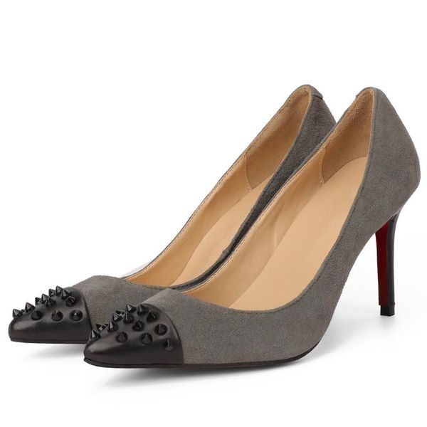 

dress shoes stiletto thin high heels shallow pumps fashion rivets pointed toe concise designer party office weddings women, Black