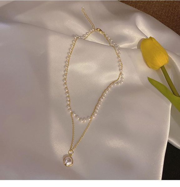 

pendant necklaces fashion chain pearl necklace women's baroque metal bead jewelry gift, Silver