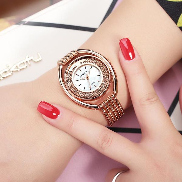 

wristwatches 2021 women watch fashion casual ladies gold rhinestone quartz clock relogio feminino montre femme, Slivery;brown