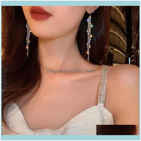 Ciondola Jewelrydangle Chandelier Sier 925 Boho Jewelry Temperament Flash Long Nappa Women Wedding Coreano Esagerato Diamanti Orecchini Dro