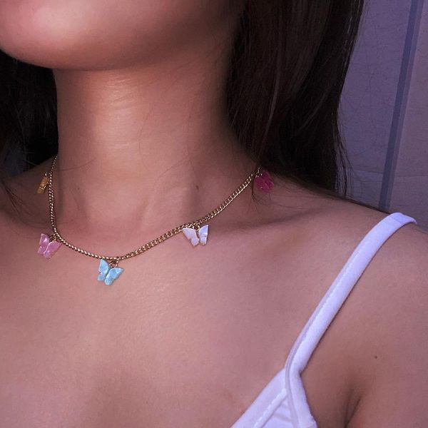 

earrings & necklace 2021 korean butterfly big for women colorful pendant circle gold color hoop women's necklaces, Silver