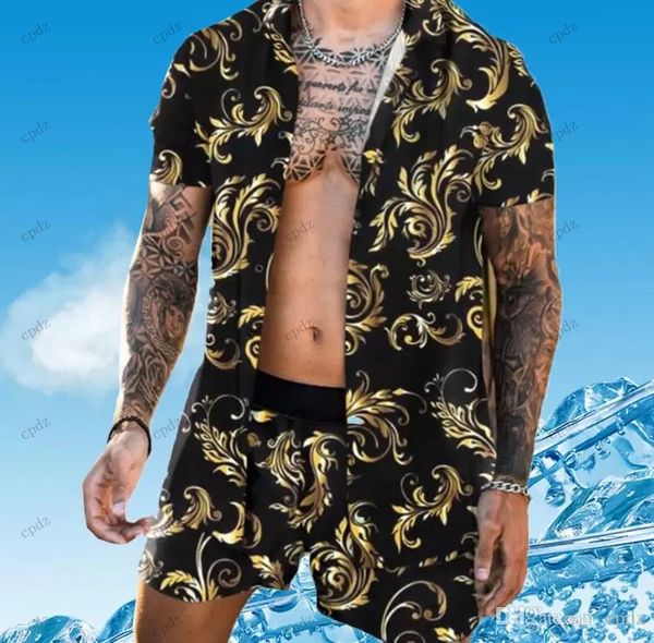 

floral hawaiian sportswear tracksuits casual short sleeved shirt and shorts set suit button beach full body printing tropical vacation beach, Gray