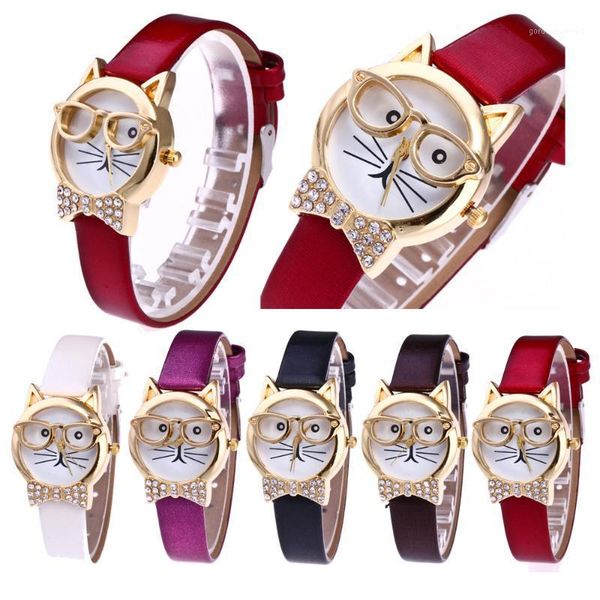 

wristwatches cute glasses cat women watches casual dial brand female clock ladies quartz wristwatch saat relogio gifts, Slivery;brown