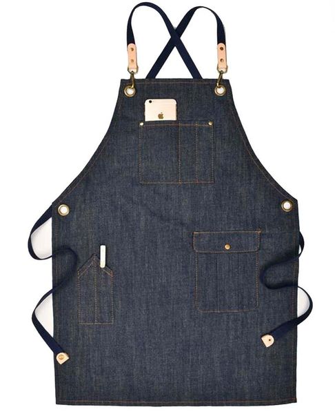 

aprons fashionable denim apron custom printed logo coffee shop kitchen