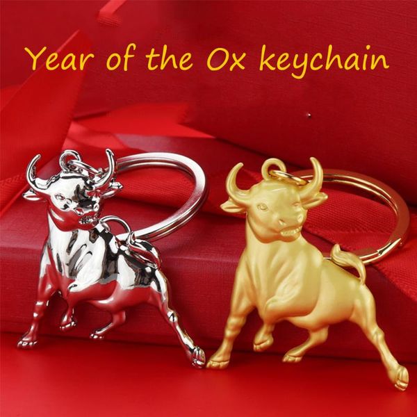 

keychains 1pc ox year lucky key ring pendant bull keychain gift souvenir, Silver