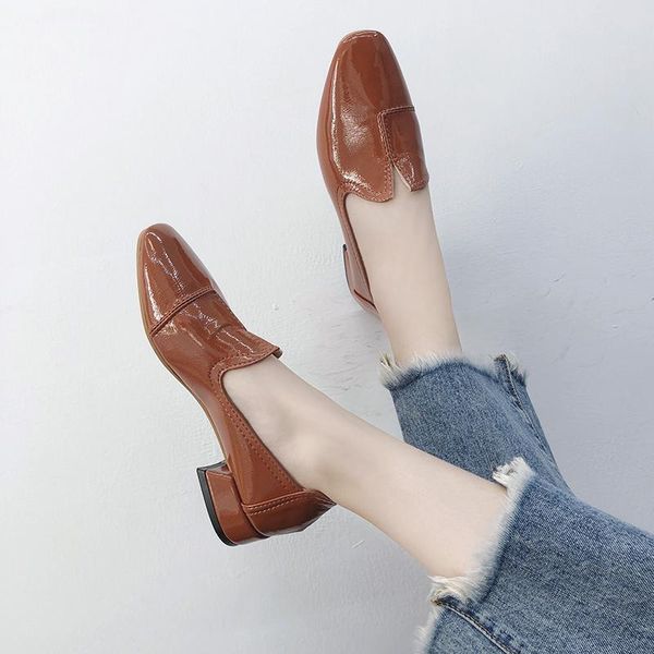 

dress shoes womens low block heels square toe british style fashion pumps retro black beige chocolate s120