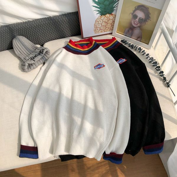 

sweater winter round neck men's thick fashion youth korean loose lazy style student, White;black