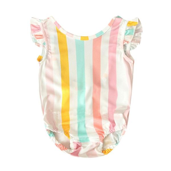 

summer toddler baby girls swimsuit kids one piece parent-child striped polyester ruffle swimwear bathing beach outfits a40, Black