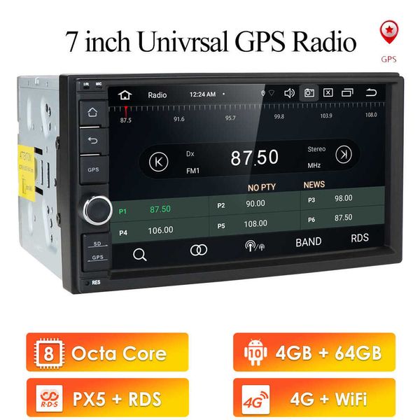 Px5 ips android10 universal 2din carro áudio nodvd octacore 4g + 64g DSP DSP DIN DIN GPS Rádio Autoradio TPMS USB DVR RDS DVBT OBD2 BT