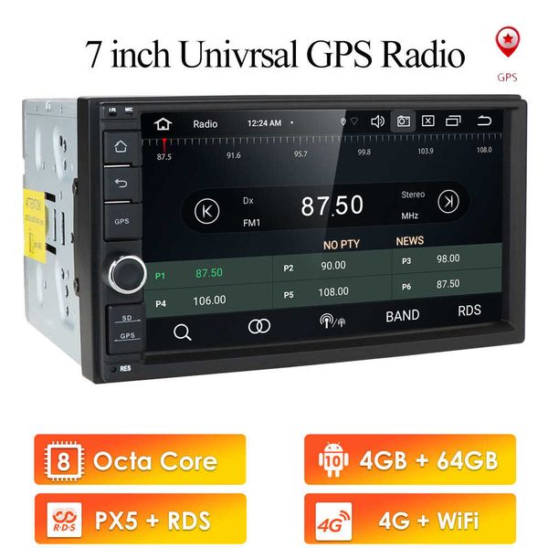 PX5 IPS Android10 Универсальный 2DIN CAR AUDIO NODVD OCTACORE 4G + 64G DSP Двойной DIN GPS Radio Autoradio TPMS USB DVR RDS DVBT OBD2 BT