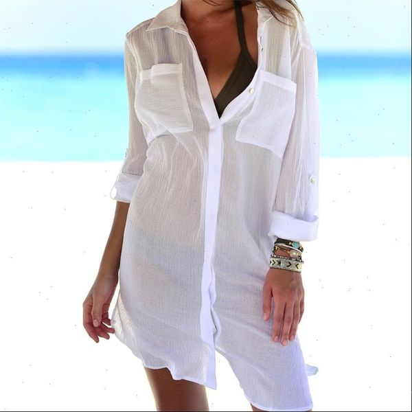 

klv womens beach shirt thin swimsuit bikini cover up robe tunic shirt v neck summer solid boyfriend style white green
