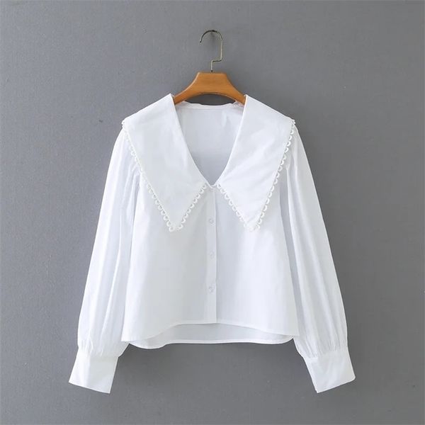

woman turndown collar white poplin shirt casual femme long sleeve blouse lady loose smock blusas s8002 210225