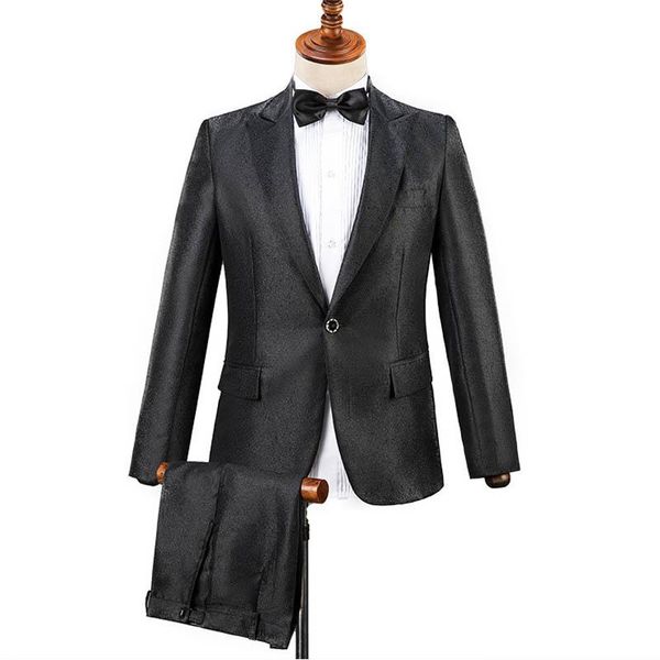

men business casual slim suit sets fashion tuxedo wedding formal dress blazer party stage show shiny clothes (jackets + pants, White;black