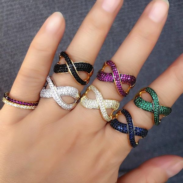 

cluster rings luxury bow shape ring paved multicolor micro cubic zircon charm gold color adjustable women finger fashion party jewelry, Golden;silver