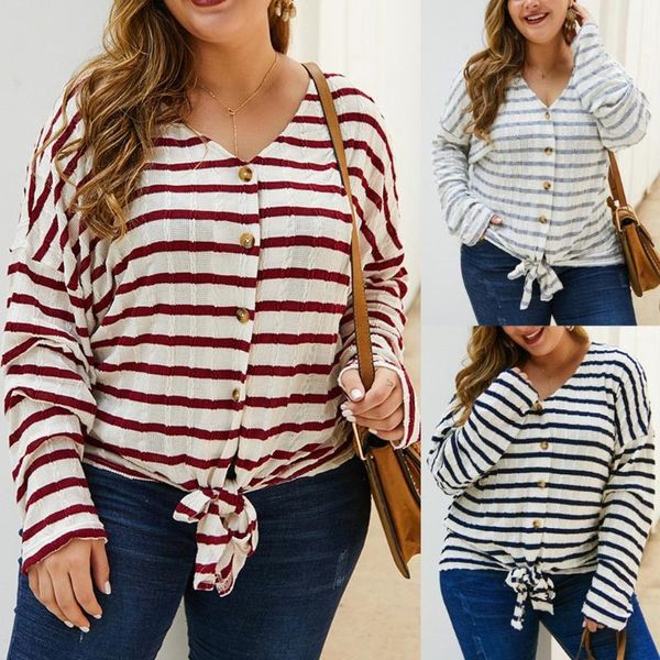 

winter women blouses and shirt v-neck plus size long sleeve stripe print button casual blouse camisas mujer, White