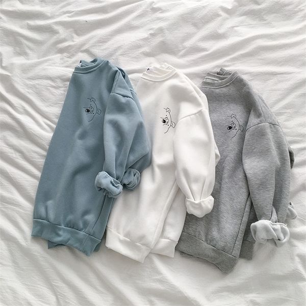 

harajuku thickening sweatshirt women casual oversize bf gray blue pig pattern pullover female fashion autumn winter 201127, Black