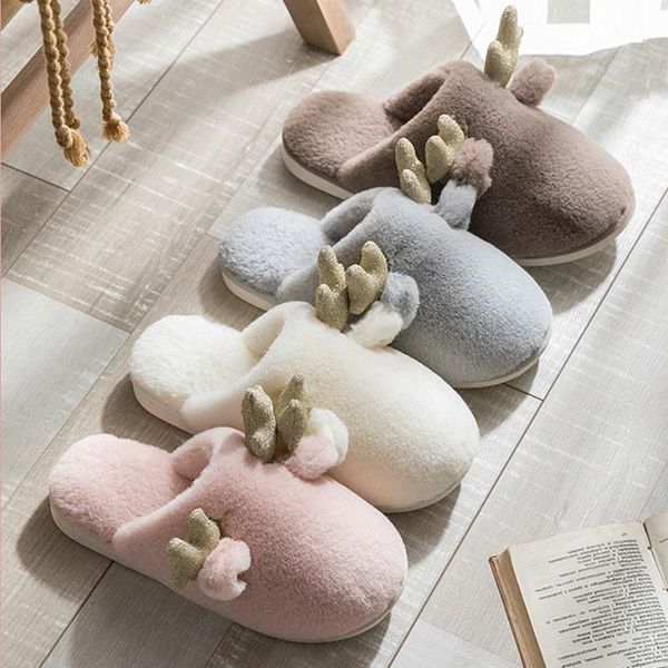 

cute antlers shaped cotton slippers simple household warm slippers shoes for autumn winter with soft feeling*