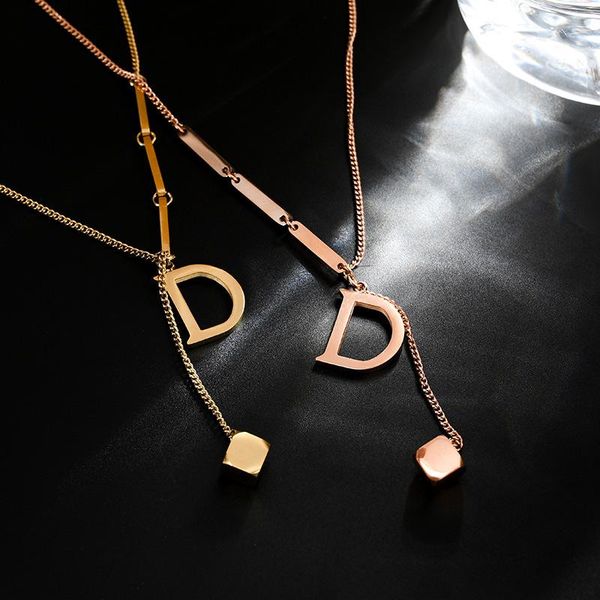 

pendant necklaces letter d square long titanium steel women's necklace non-fading all-match fashionable rose gold clavicle couple, Silver