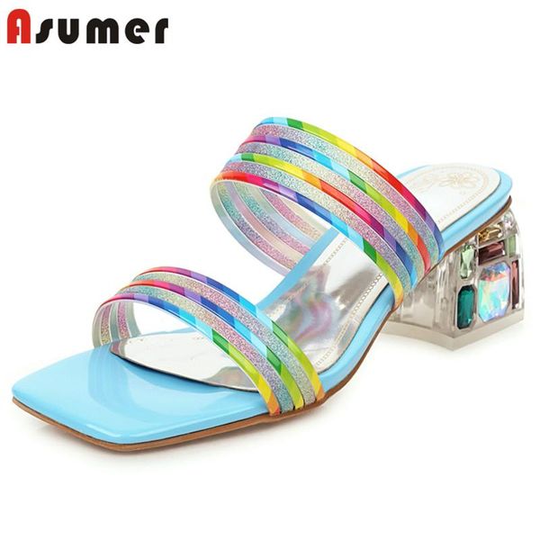 

slippers asumer 2021 plus size 33-48 est women slipper illusory color crystal square heel casual party shoes ladies summer, Black