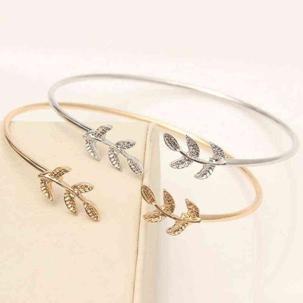 

fashion simple cuff bracelets for women leaves popular open bangle gift, Black
