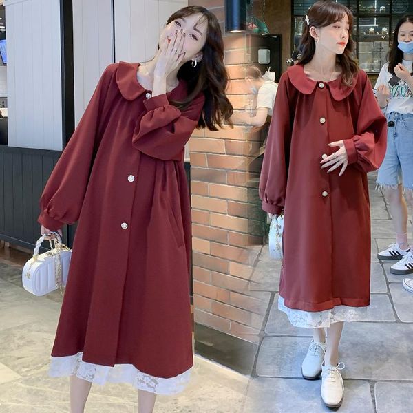 

maternity dresses 1910# dress long sleeves midi plus size pregnancy loose large pregnant woman mom, White