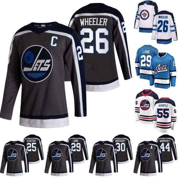

women mark scheifele winnipeg jets 2021 reverse retro patrik laine mark scheifele dustin byfuglien blake wheeler hellebuyck morrissey jersey, Black