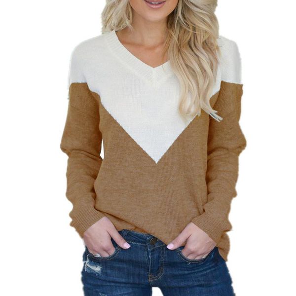 

women's sweaters 2021 autumn knitted leisure splicing sweater casual pullover v-neck long sleeve winter fashion top, White;black