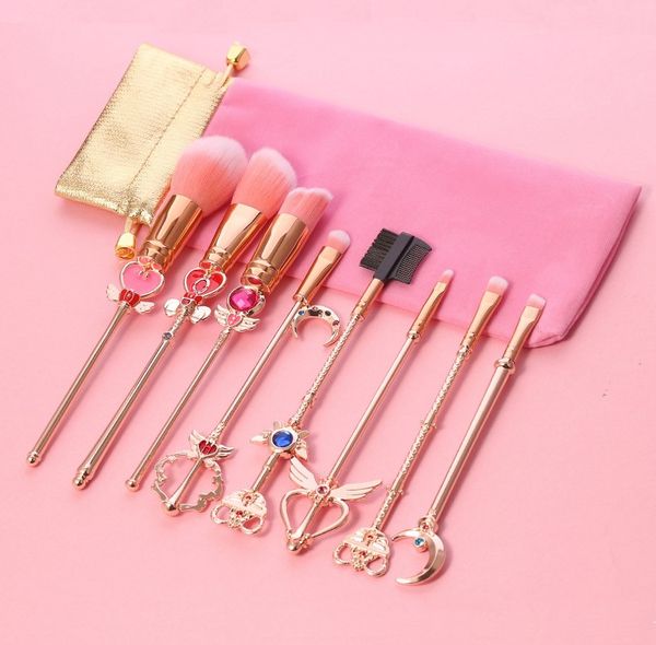 

metal handle sailor moon makeup brush portable lip eye shadow eyebrow blush high gloss foundation magic wand