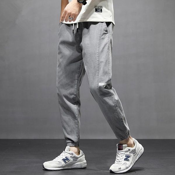 

men's pants spring and summer imitate jeans cargo male streetwear hip hop joggers gray trousers elastic harun, Black