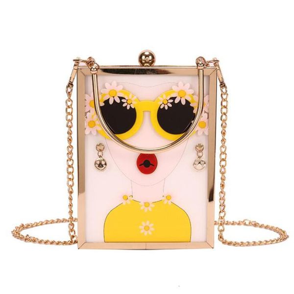 

evening bags black & white acrylic flower woman box fashion purses and handbags shoulder chain bag female party clutch crossbody