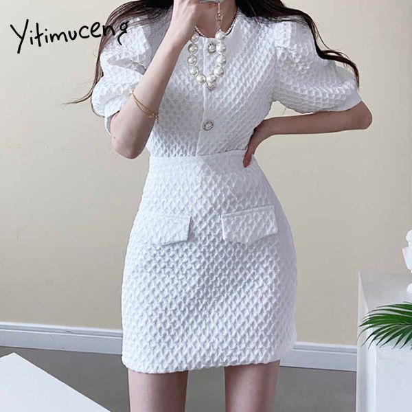 Yitimuceng Set 2 pezzi Donna Camicetta con bottoni e minigonna Manica corta Bianco Nero Primavera Estate Moda coreana 210601