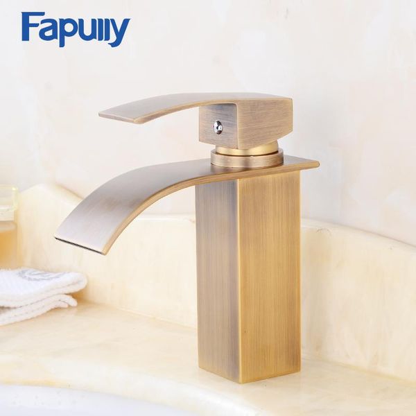 

bathroom sink faucets antique bronze finish basin faucet single handle brass waterfall mixer water tap torneira