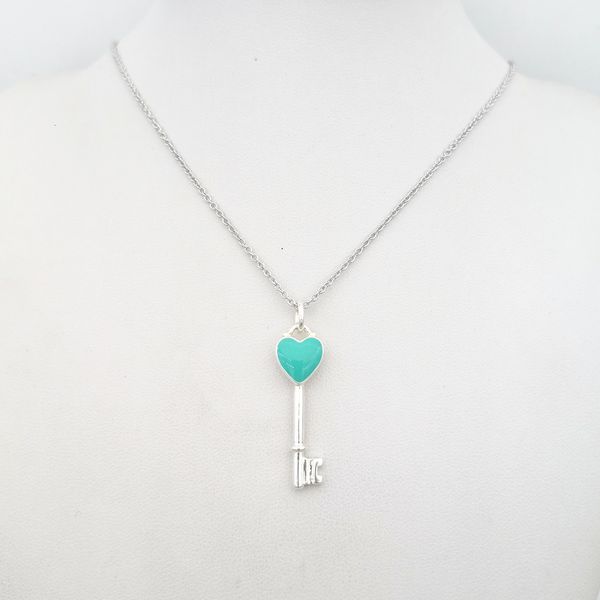 

2021 new 100% pure sier classic blue enamel heart-shaped key sweater chain necklace pendant lovers day act the role ofing is tasted bz8i, Silver