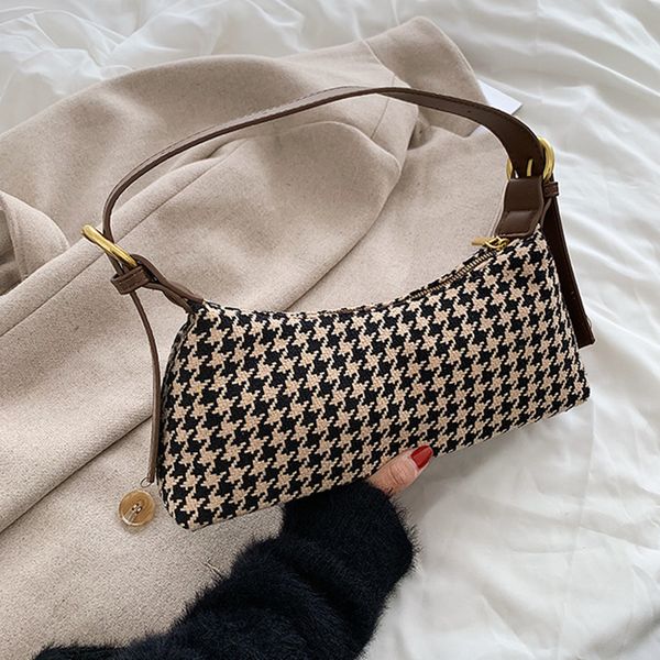 

2021 new autumn and winter baguette bags female fashion shoulder bag western-style underarm bag houndstooth casual designer handbag wool wal