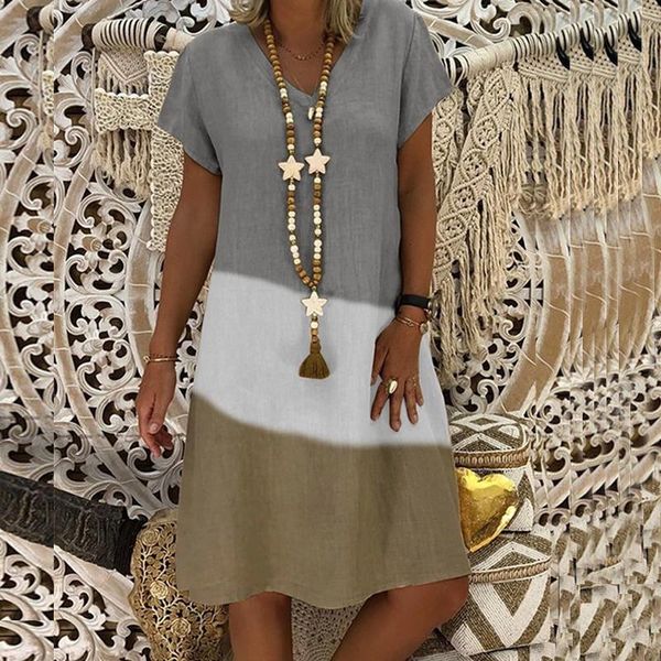 

spring summer women dress plus size 3xl loose print short sleeve v-collar party dresses kaftan casual loose women dresses 2021, Black;gray