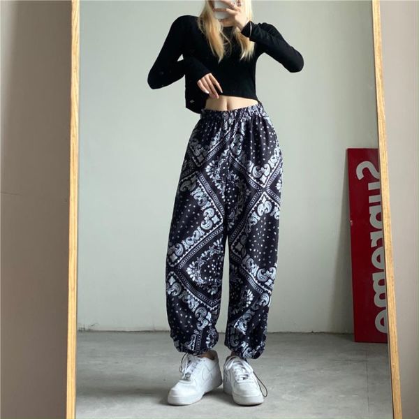 

women's pants & capris missme drawstring joggers women sweatpants baggy loose boho style boyfriend vintage wide leg streetwear, Black;white