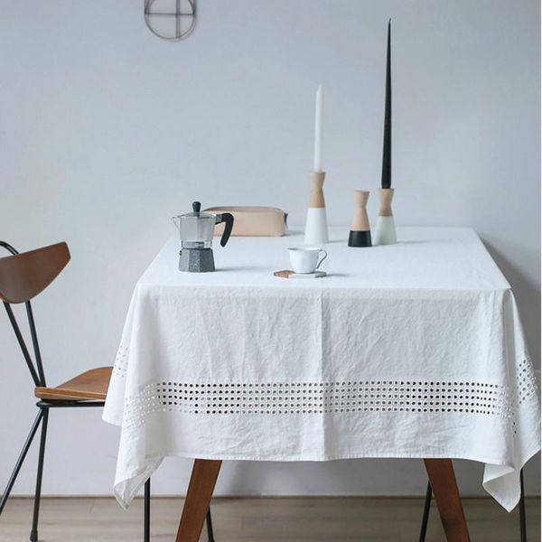 

table cloth dunxdeco tablecloth romantic party cover fabric chic linen quality modern simple plain white hollow out border mesa decor