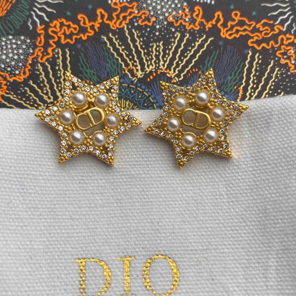 

design jewelry 2021 new six pointed star diamond inlaid family pearl earrings female, Silver