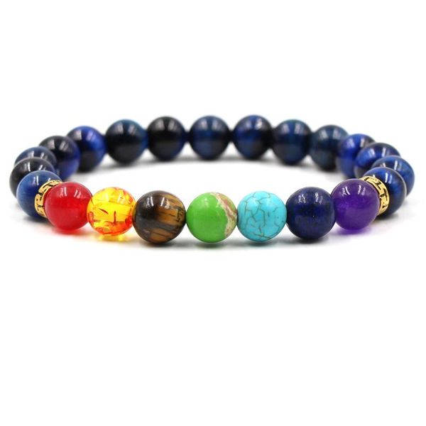 

charm bracelets 2021 colorful chakra single-turn elastic bracelet natural tiger eye stone beads for men women gift jewelry, Golden;silver