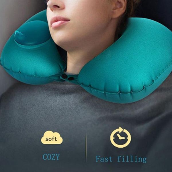 Cuscino Pompa d'aria incorporata Cuscino per collo da viaggio Riposo portatile Tipo di pressa Gonfiabile a forma di U