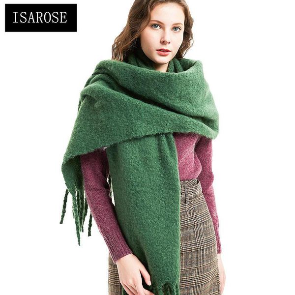 

scarves isarose super warm scarf for men women lover solid color long tassel fringe loop yarn thicken shawl 2 in 1 plus size, Blue;gray