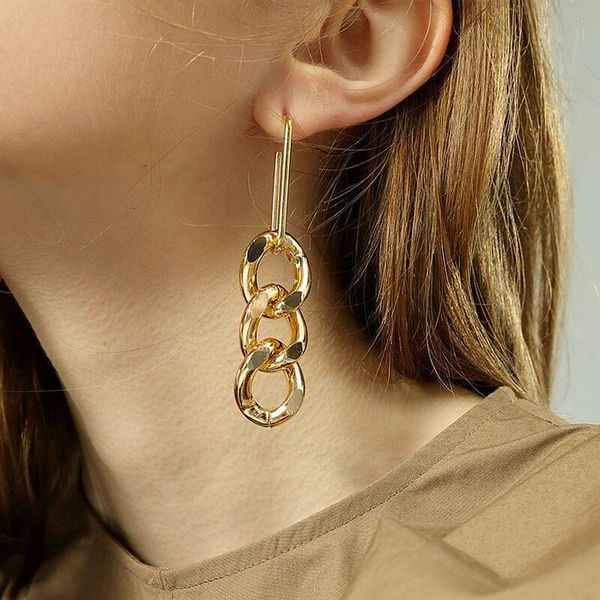

Vintage Gold Color Metal Chain Drop Earrings Big Geometric Long Pendent Korean Earring for Women Girls Fashion Jewelry, Silver
