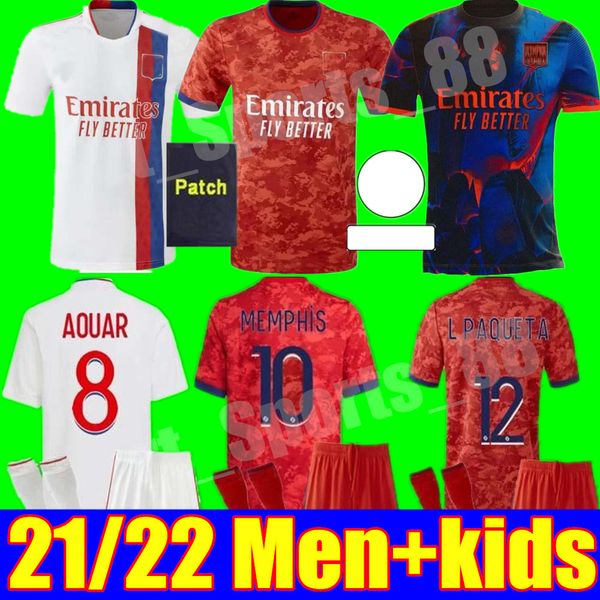 

21 22 maillot de foot olympique lyonnais lyon soccer jerseys 2021 2022 football shirt traore memphis men kids kit shirts, Black;yellow