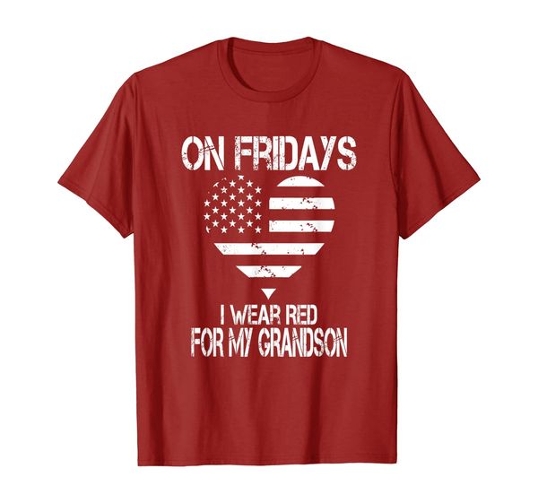 

on fridays i wear red for my grandson military t-shirt, White;black