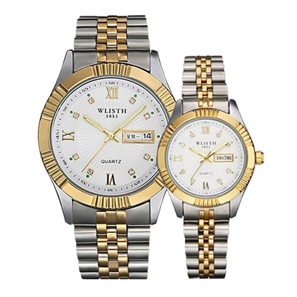 

wristwatches classic couple watch multifunctional quartz wrist business dress luminous 30m waterproof solid steel strap, Slivery;brown