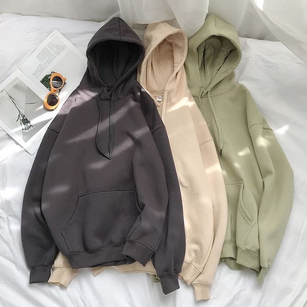 

2021 m-5xl solid korean hoody women oversized sweatshirts female cotton thicken warm hoodies lady autumn fashion 6zho, Black