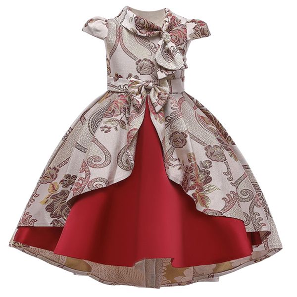 

childrens party dress girl birthday party communion high collar dress girl wedding dress embroidery ball evening, White;pink